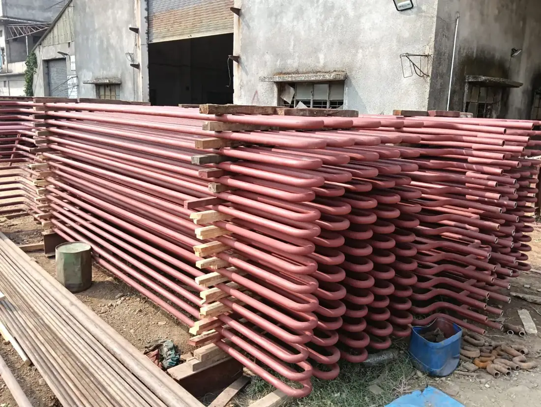 Economizer coil batch in the fabrication bay